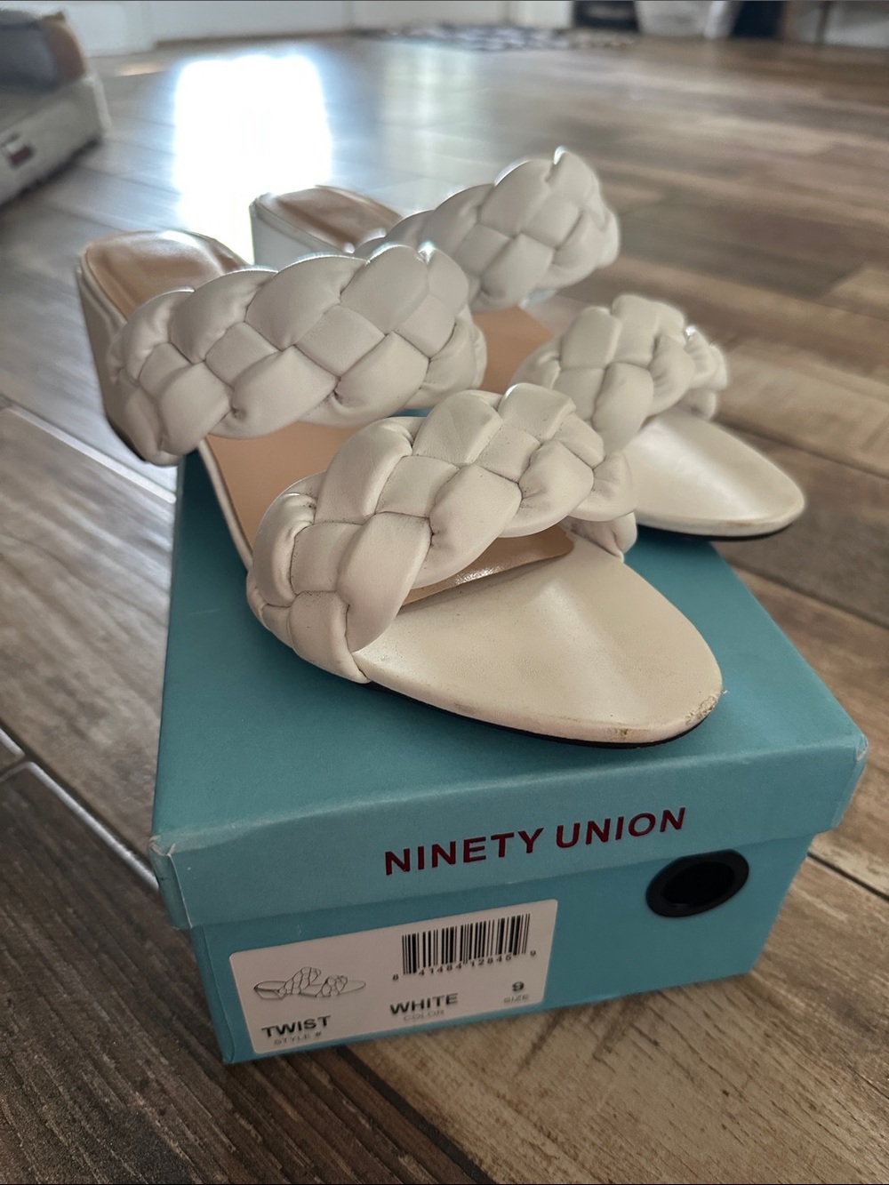 Ninety Union White Braided Double-Strap Mules size 9